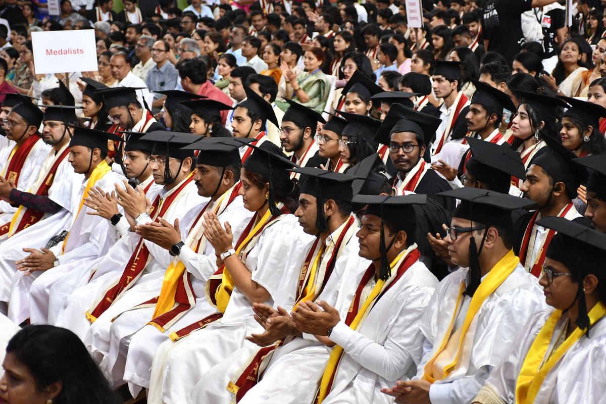 Graduates at the sixth convocation of KLE Technological University in Hubballi on Saturday. 