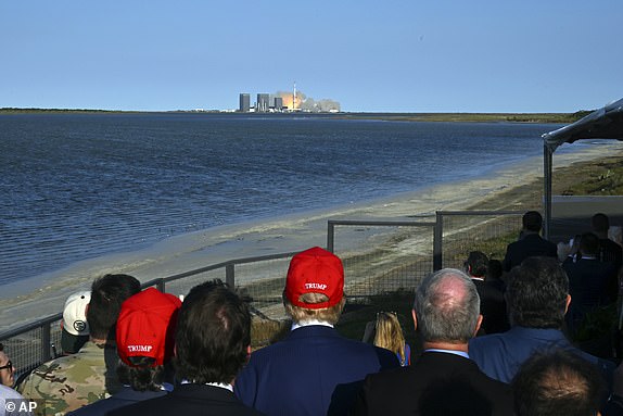 President-elect Donald Trump watches the launch of the sixth test flight of the SpaceX Starship rocket Tuesday, Nov. 19, 2024 in Boca Chica, Texas. (Brandon Bell/Pool via AP)